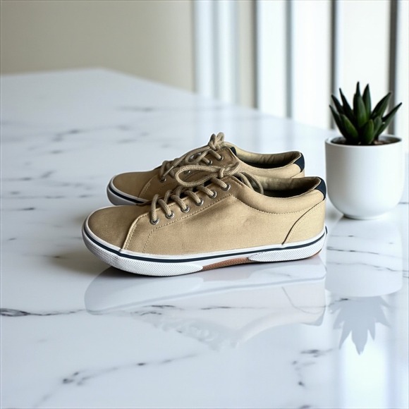 Canvas Sneakers Men's Tan Lace Up Casual Low Top Comfort Shoes Size 9M - Picture 7 of 8